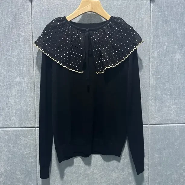 秋冬新款娃娃领系带蝴蝶结软糯针织衫女减龄百搭