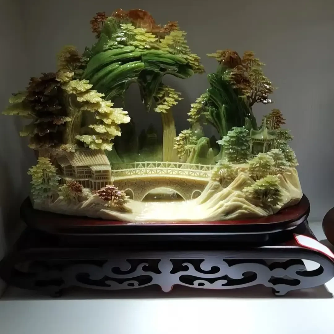 手工雕刻创意新中式家居摆件，山水
