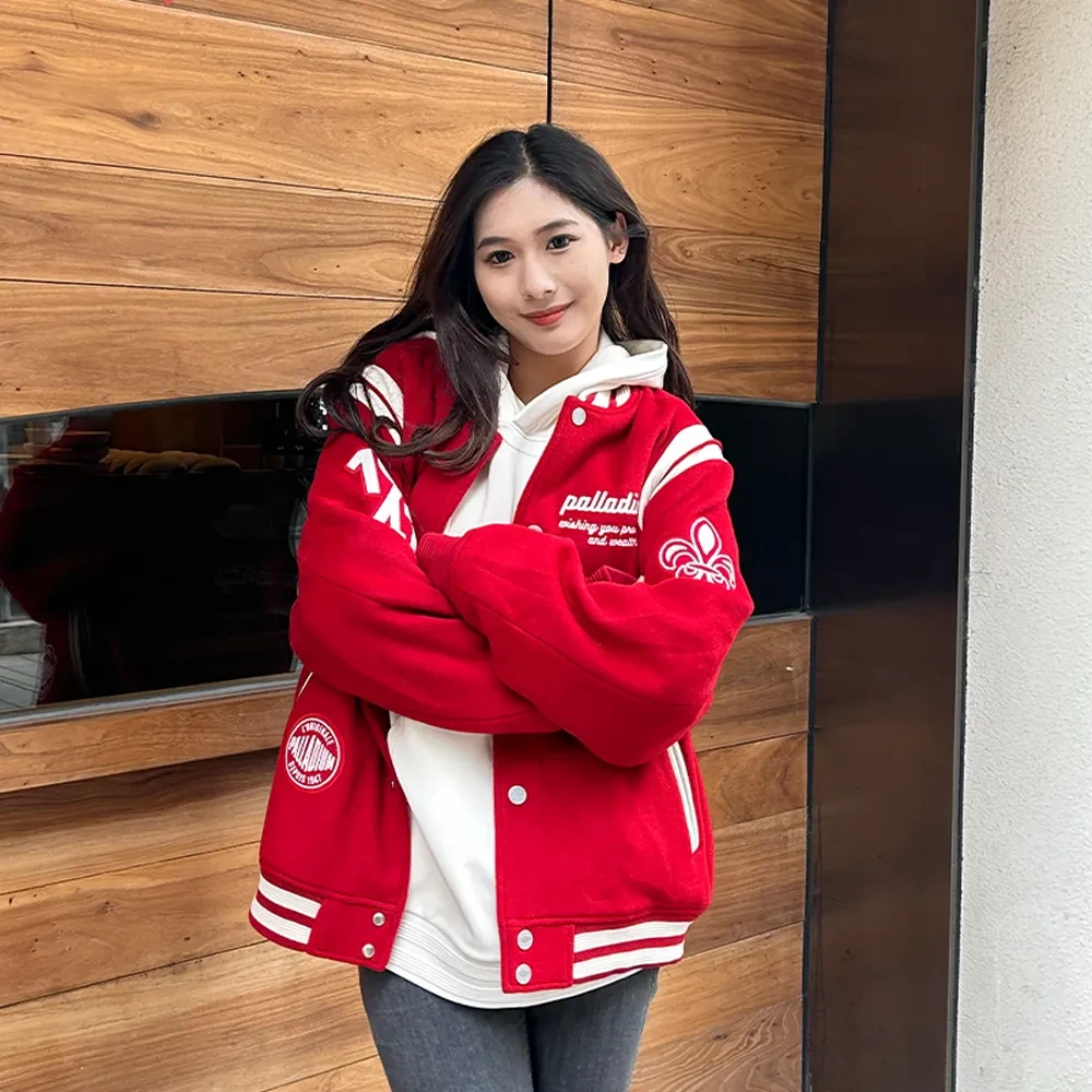 【明星同款】PALLADIUM帕拉丁情侣款红色潮流百搭棒球夹克1010367