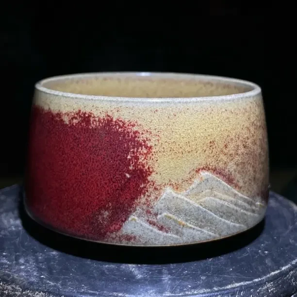宗和堂｜自然窑变红釉山水刻山杯100cc24号