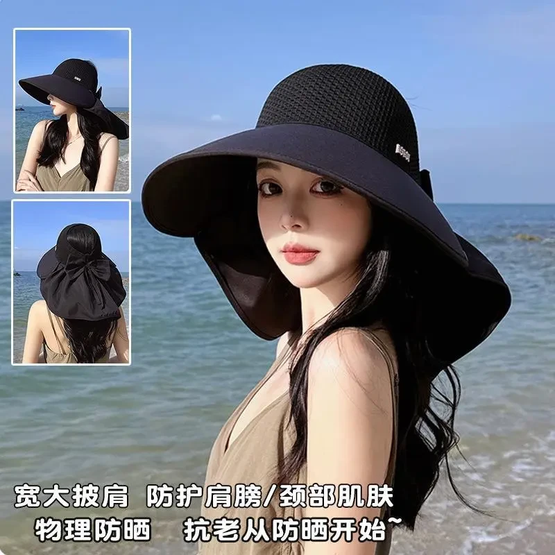 2025夏季女士遮阳新款披肩防晒帽防紫外线空顶透气大帽檐遮阳帽