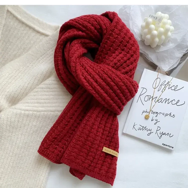 2026新款百搭韩版针织纯色简约围巾秋冬季情侣加厚保暖粗毛线围脖