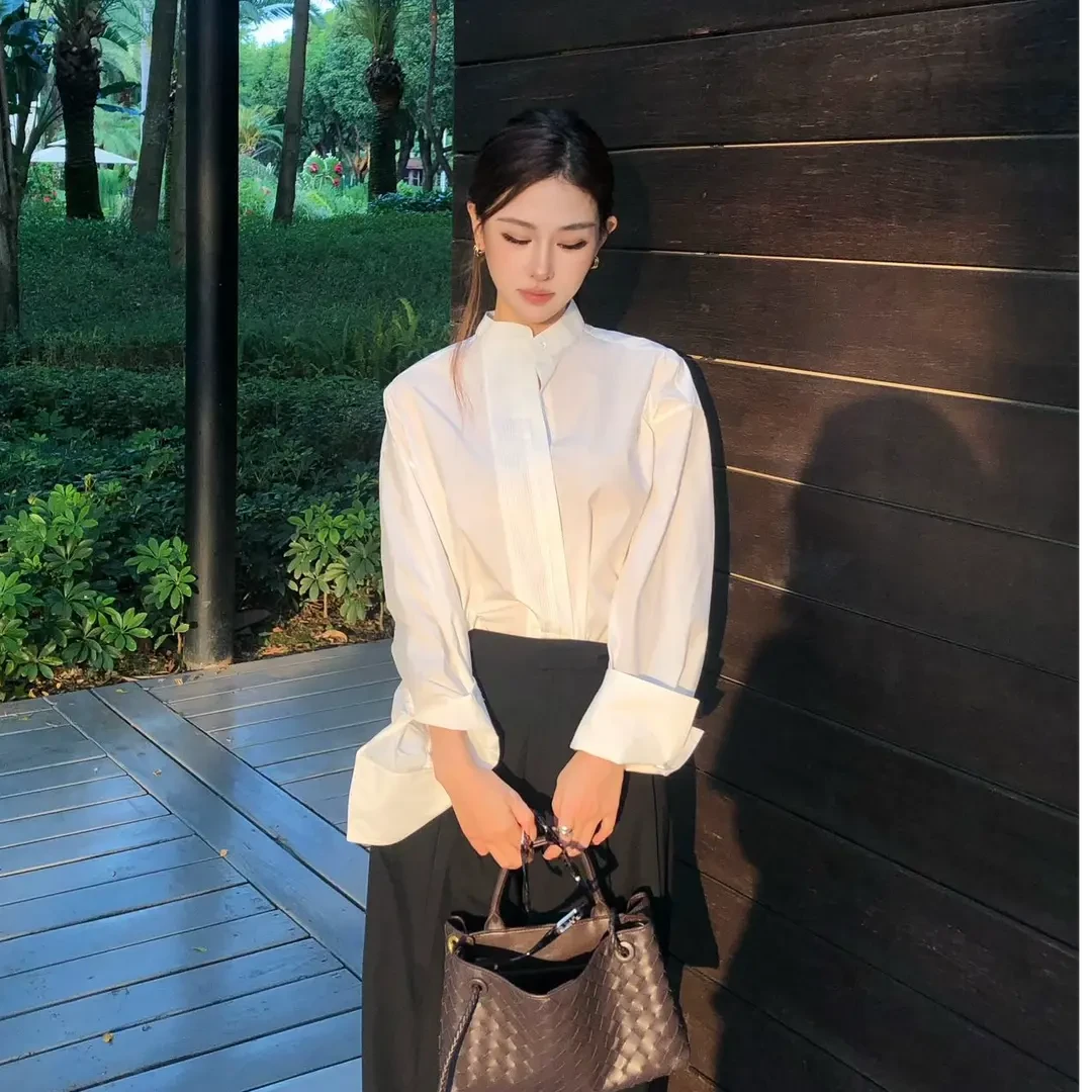 宽松气质爆款长袖女衬衫时尚设计感法式洋气白色衬衣潮2025秋新款