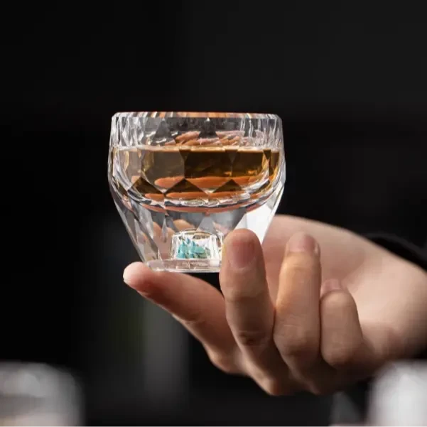 高硼硅玻璃松石绿透明菱形纹主人杯茶杯-4319