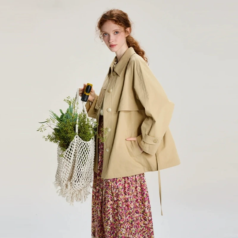 【Fy】纯棉收腰显瘦短款风衣外套2025春季新款专柜撤柜品牌女装