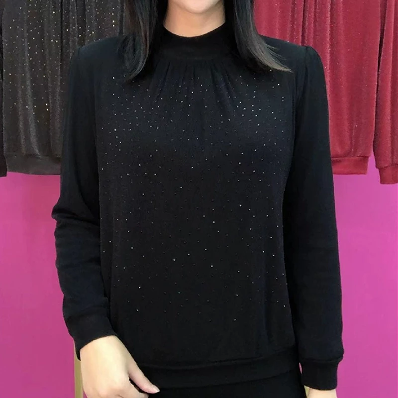 秋冬新款2025弹力网纱大码遮肚显瘦长袖打底衫时尚妈妈百搭上衣潮