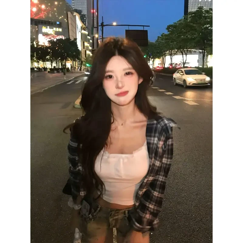 美式复古格子衬衫男女夏季薄款防晒长袖衬衣内搭cleanfit情侣外套