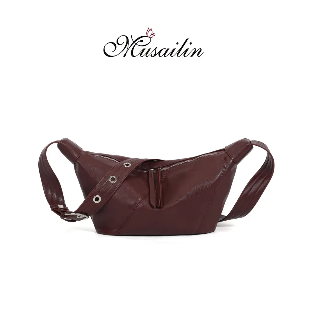 【高端定制】轻奢时尚羊角腋下休闲百搭斜挎饺子包M-61894安克拉红