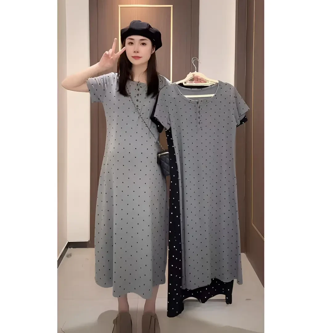 孕妇装2025年夏季经典显瘦中长款波点孕妇连衣裙