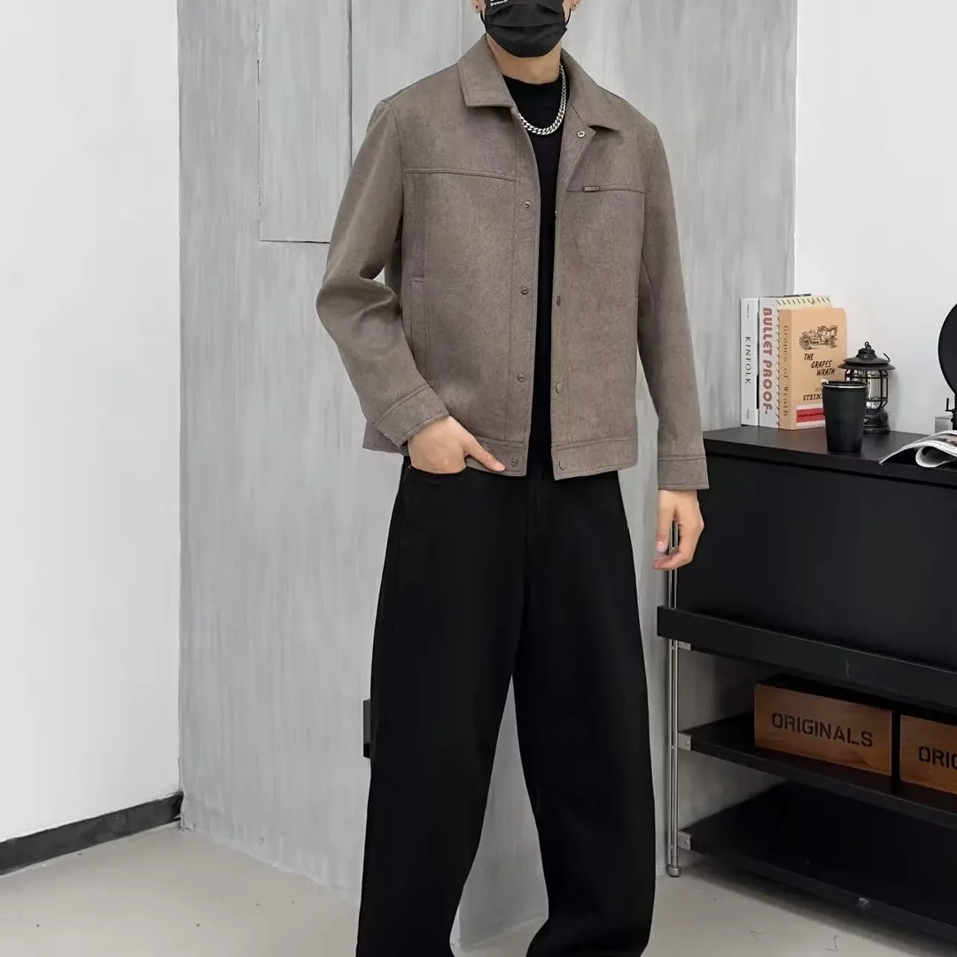 秋季麂皮翻领男士潮流时尚百搭休闲保暖外套秋冬