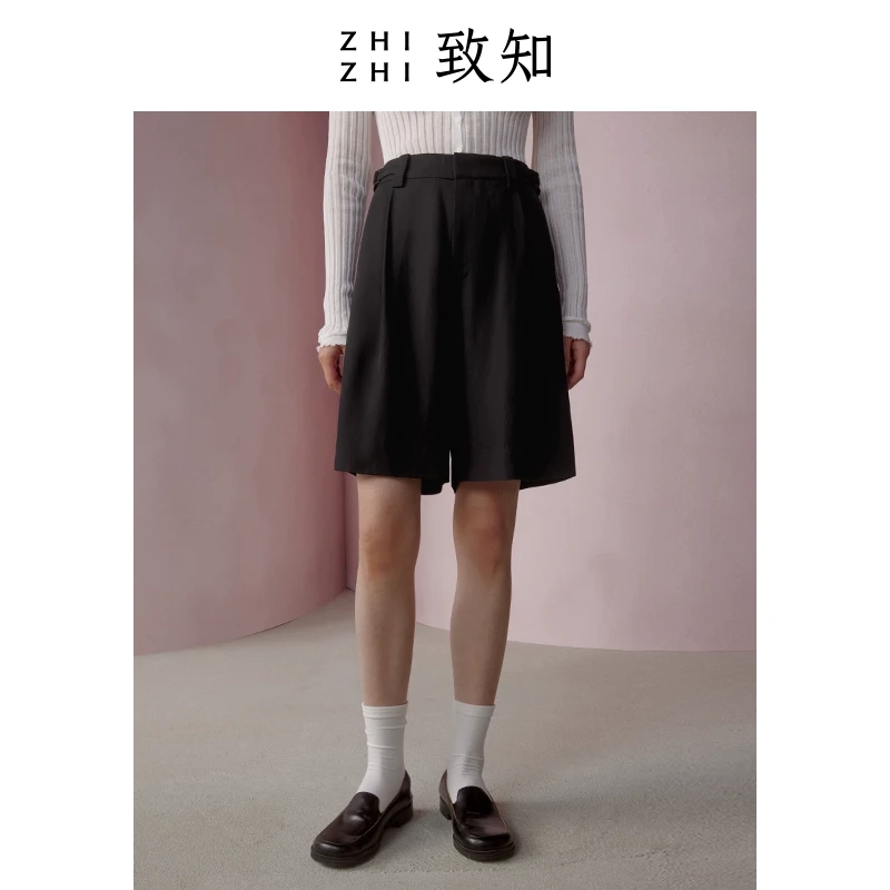 致知ZHIZHI 胡音子 垂顺西装中裤女春夏季新款短裤ZZ2DMWKE006