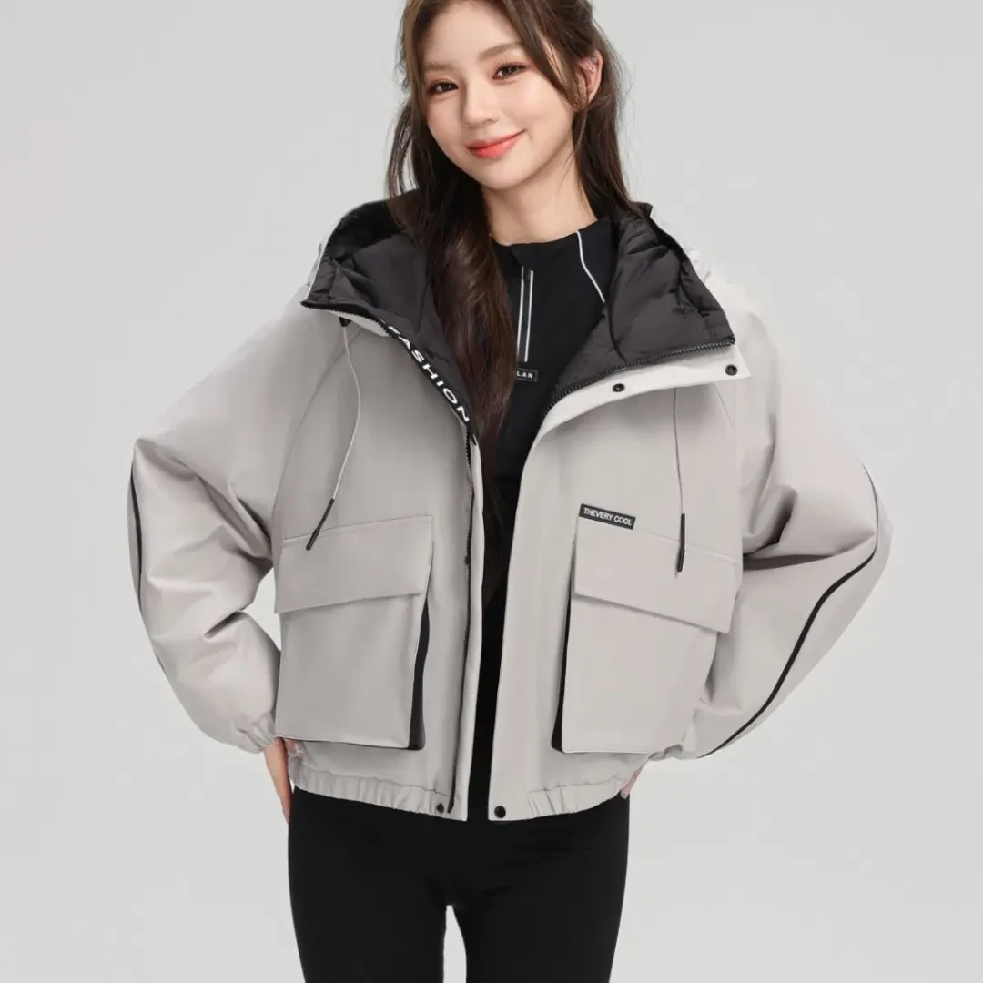 可防泼水秋冬厚款时尚女短款连帽