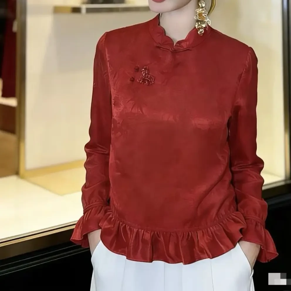 【小马福姿】新中式桑蚕丝立领斜襟盘扣复古气质国风上衣