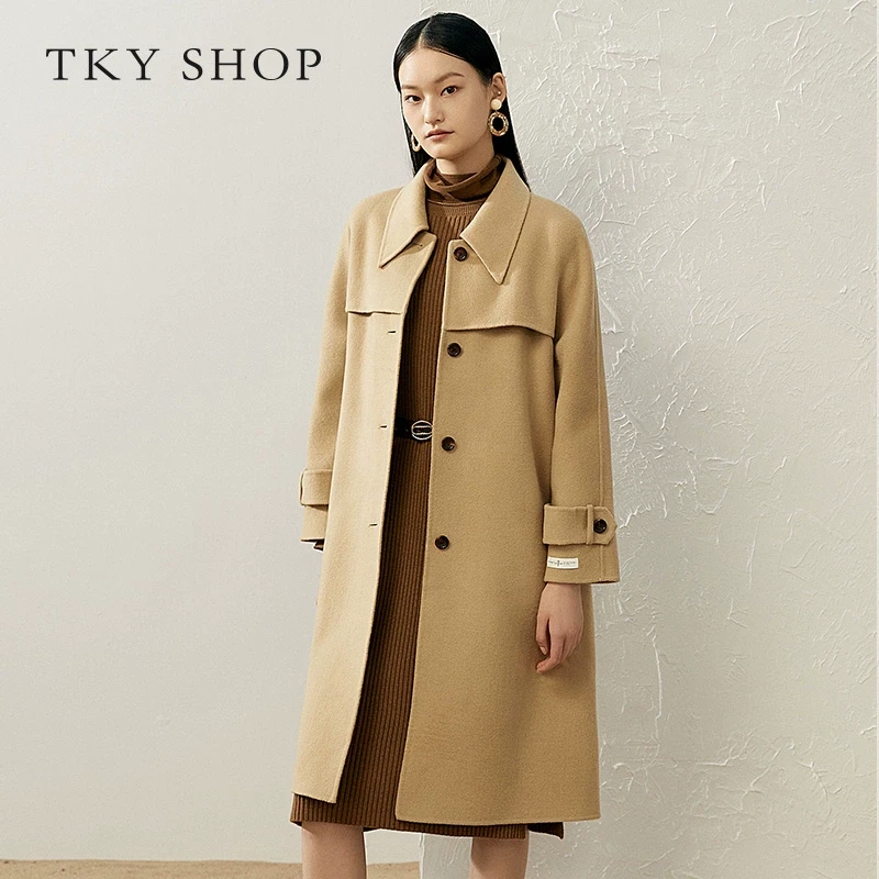 【TKY SHOP】复古双面呢大衣女冬季中长款毛呢外套10E1GA05S171