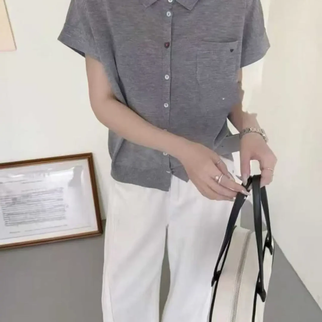 不褪色时尚上衣毛针织衫纯色灰色三分袖针织衫女