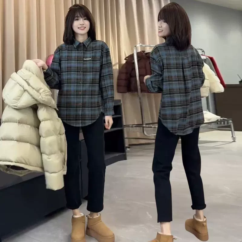 爆款格纹高级感打底格子衬衫外套女2025秋冬时尚叠穿时尚衬衣上衣