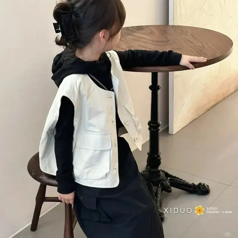 韩版儿童马套装女童工装裙子25春秋新款洋气休闲坎肩宝宝三件套