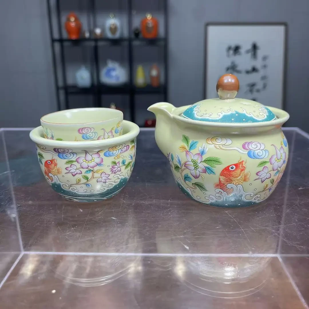 高端茶具鱼藻花旅行套H364