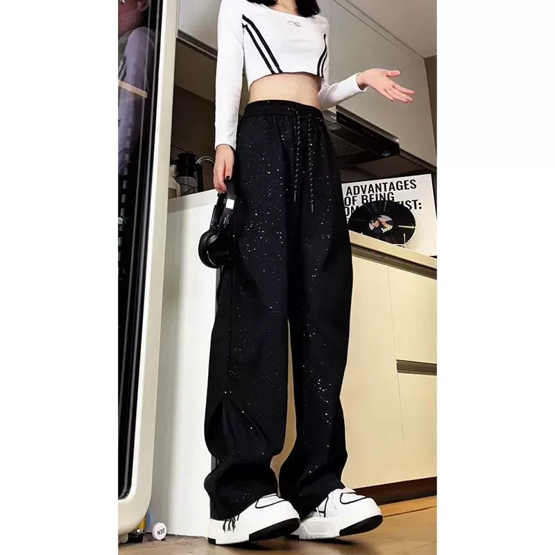 满天星褶皱休闲裤子男士秋冬季美式cleanfit高街宽松直筒西装长裤