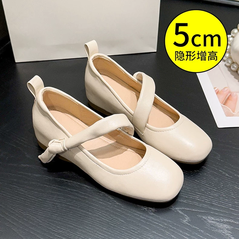 法式玛丽珍鞋内增高小个子女鞋软皮通勤鞋女秋季软底皮鞋晚晚鞋