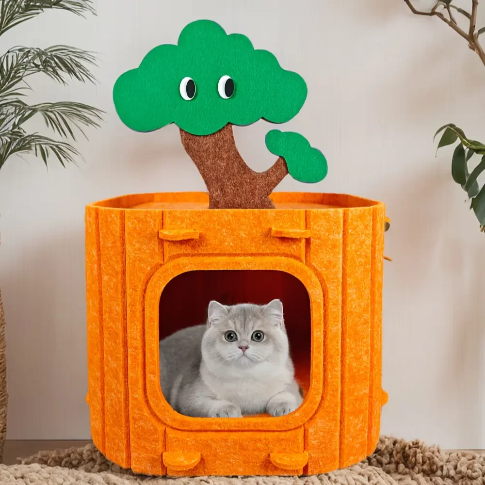 猫窝半封闭式猫咪胡萝卜屋钻洞隧道躲避箱双层毛毡上下层舒适A624