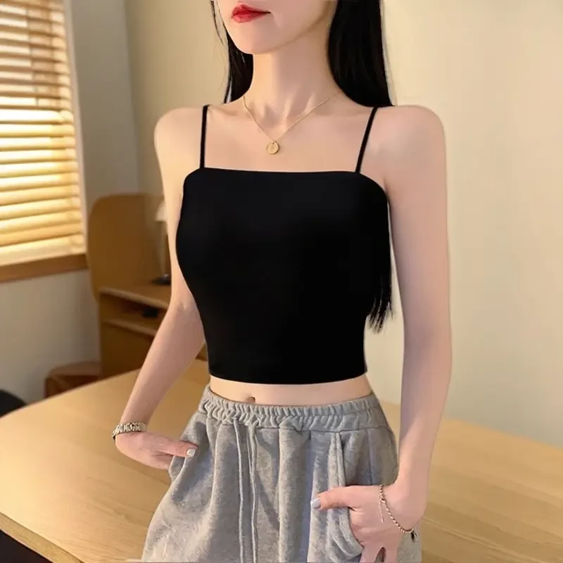 别语背心女修身运动新款吊带短款无胸垫内搭美背2025黑色打底显瘦