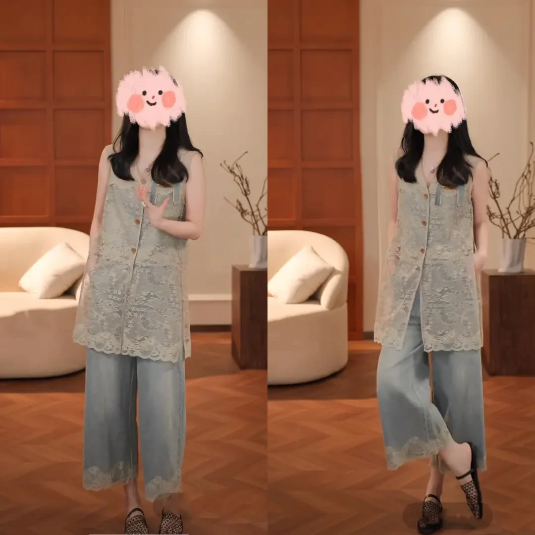 设计师款牛仔套装2025年新款春夏轻奢欧若风拼接外套牛仔裤两件套