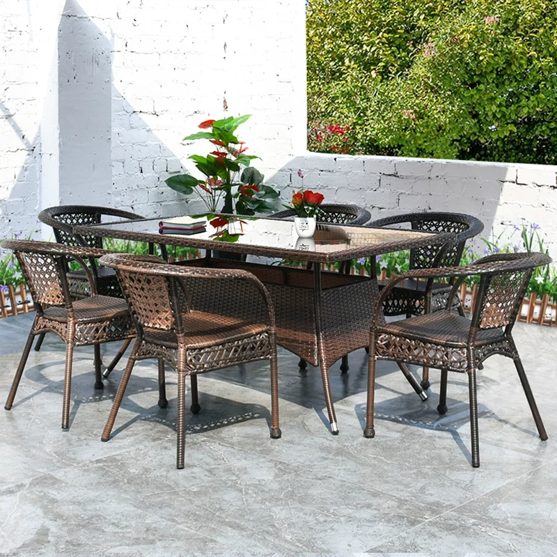 阳台喝茶桌椅组合天台院子桌椅户外庭院花园休闲茶桌椅组合藤椅