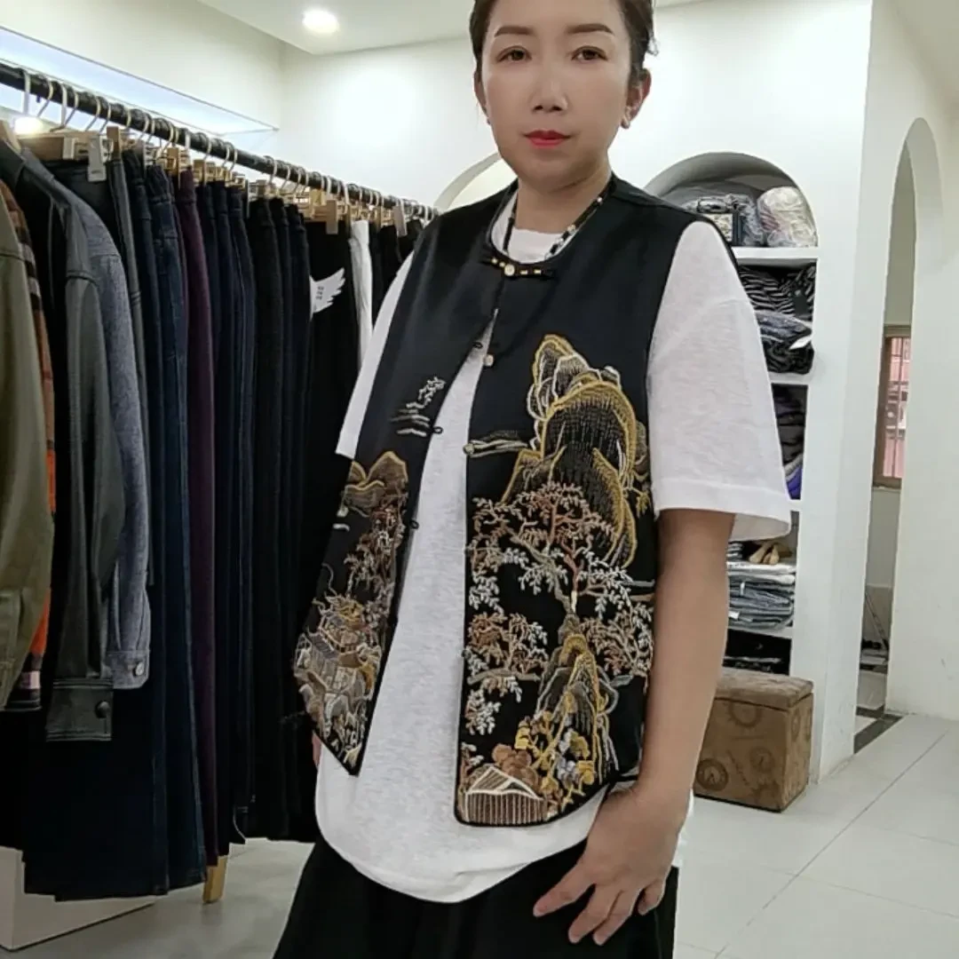 刺绣系带中国风薄款新中式马夹复古刺绣