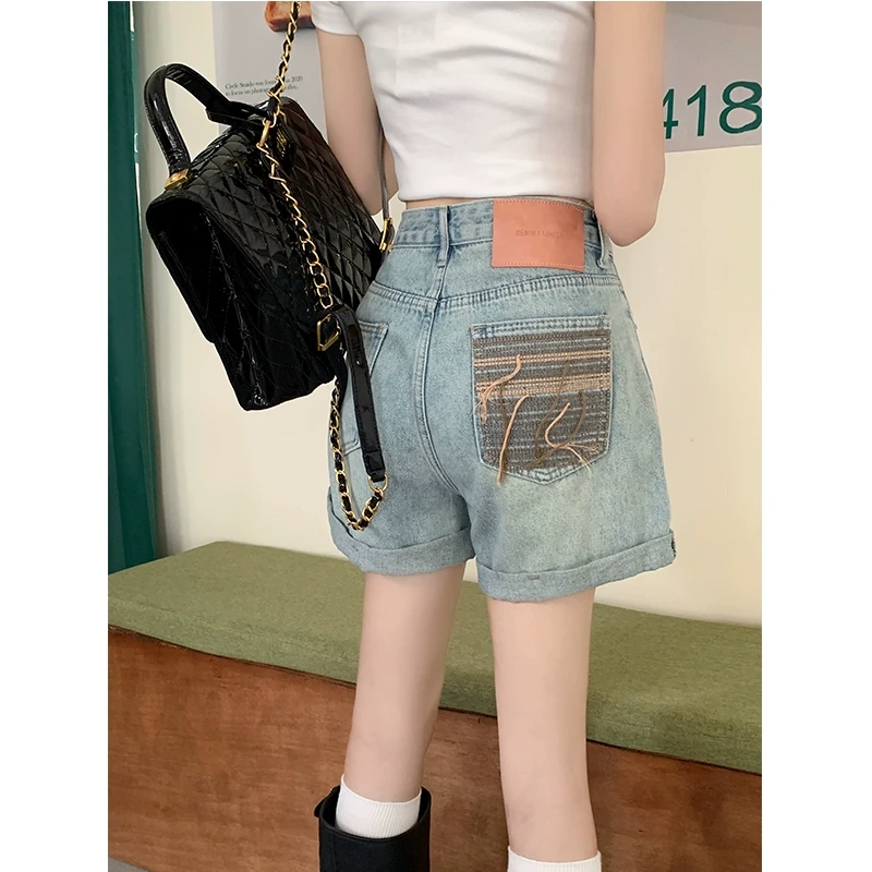 高腰卷边牛仔短裤夏季新款大码显瘦胖mm梨形身材阔腿牛仔裙半身裙