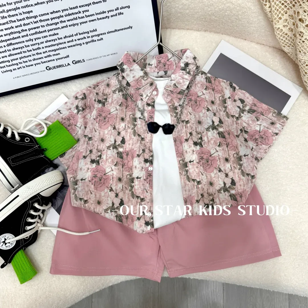 【玫瑰花园】男女童夏装短袖衬衫套装中大小童新款儿童夏季休闲童装