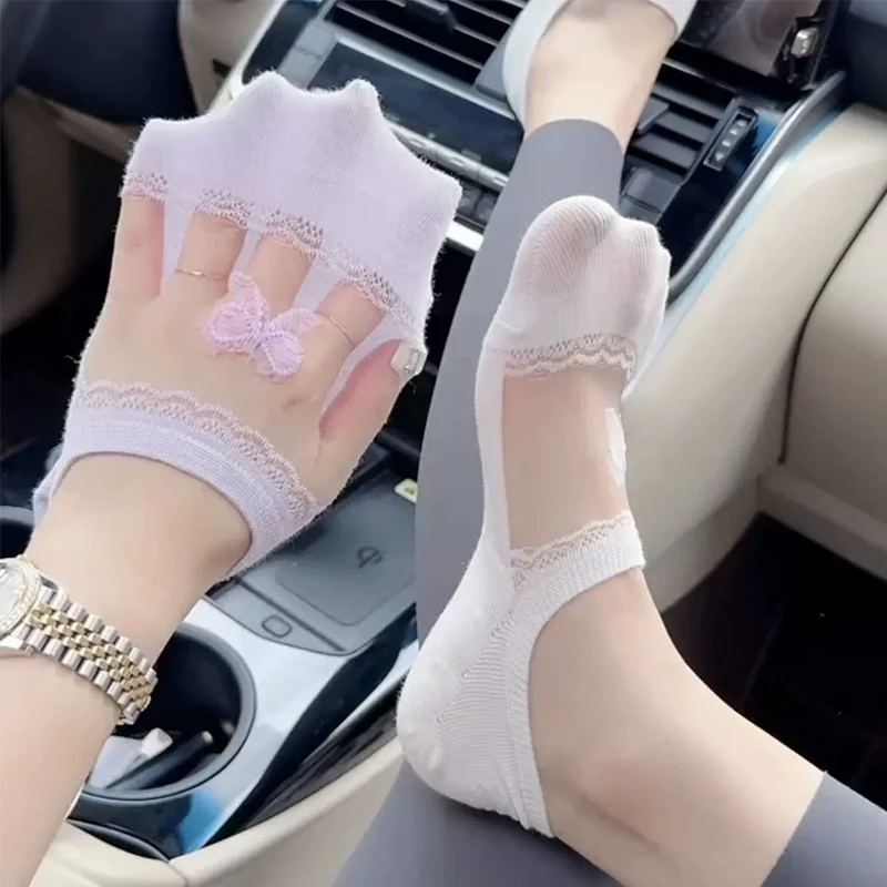 冰丝袜子女夏季浅口薄款隐形防掉跟棉底水晶丝透气甜美玻璃丝船袜