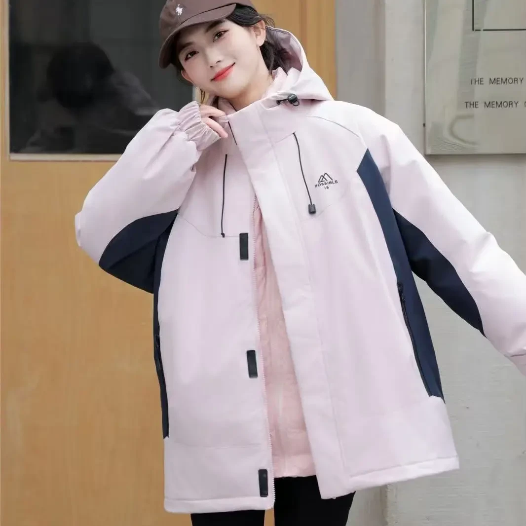 连帽中长款休闲风C类女韩版棉服秋冬加厚冲锋衣保暖