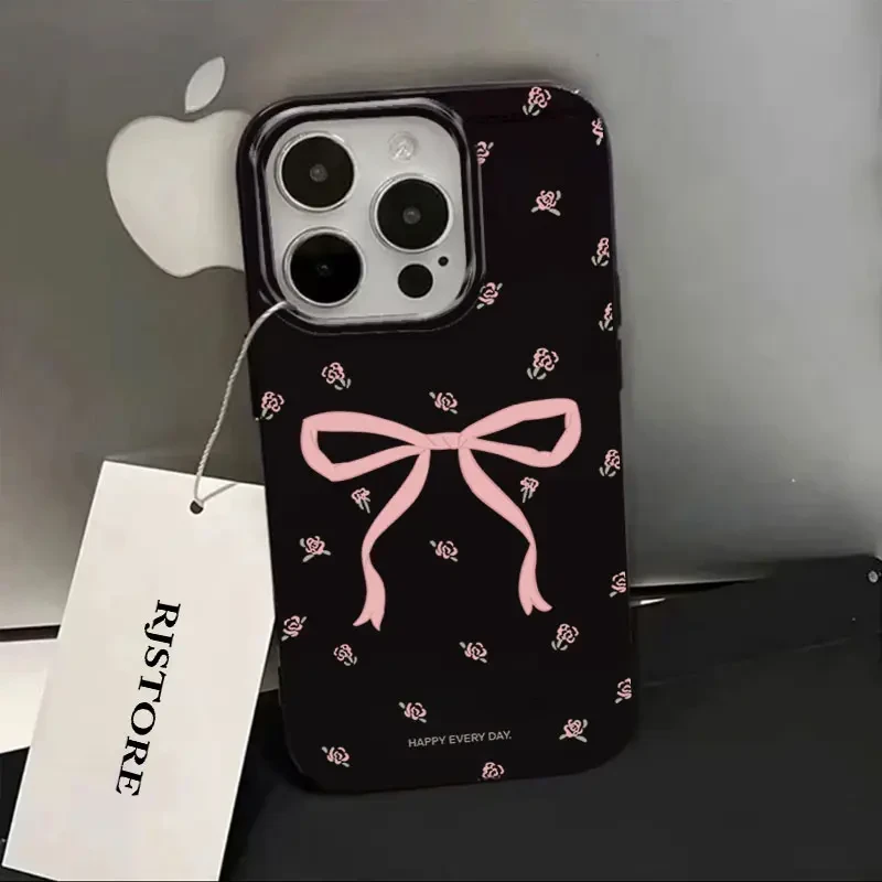 蝴蝶结花花适用iPhone15手机壳苹果14promax果冻13软硅胶12/11/8X