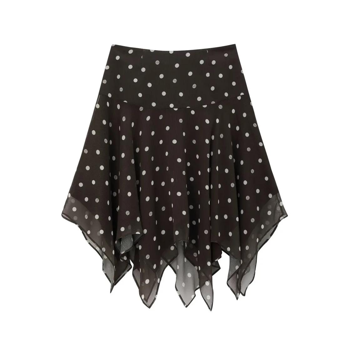 AVVENN AK11503759波点印花图案下摆不规则半裙精致造型感