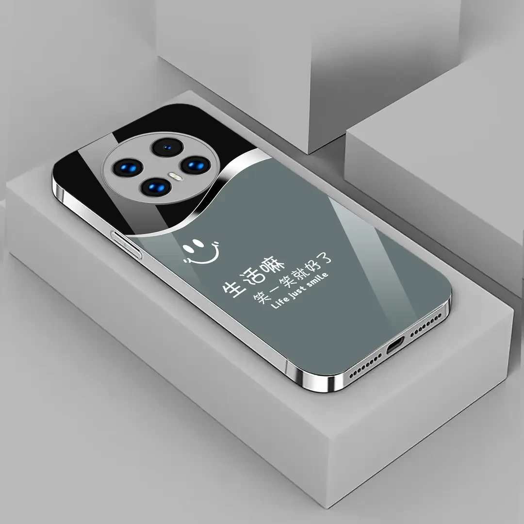 适用【华为Mate70系列】高档手机壳简约金漆玻璃裸机手感励志保护套