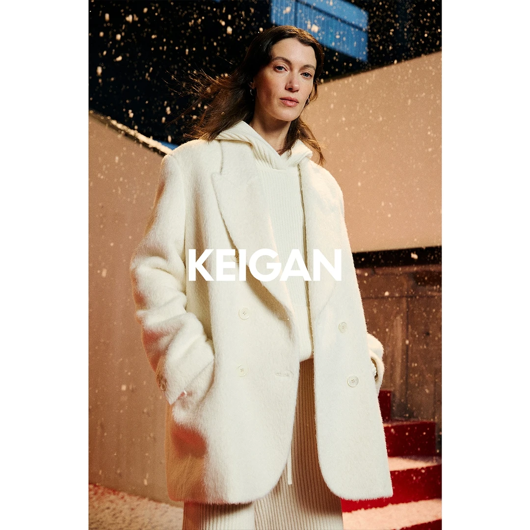 开间黑标/秘鲁进口长毛INCA 弧形戗驳领双排扣宽松廓形西装外套