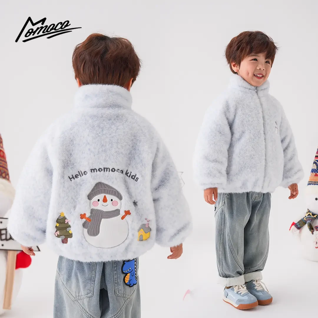 MOMOCO冬季男童新款百搭贴布绣雪人厚款毛毛外套77430123038