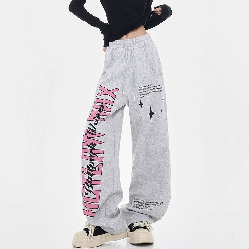 【五折福利】KEN STUDIO嘻哈复古字母印花直筒休闲裤宽松运动阔腿裤