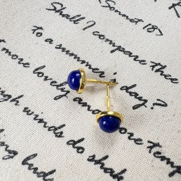 银镀金镶嵌天然青金精致简约日常款耳钉