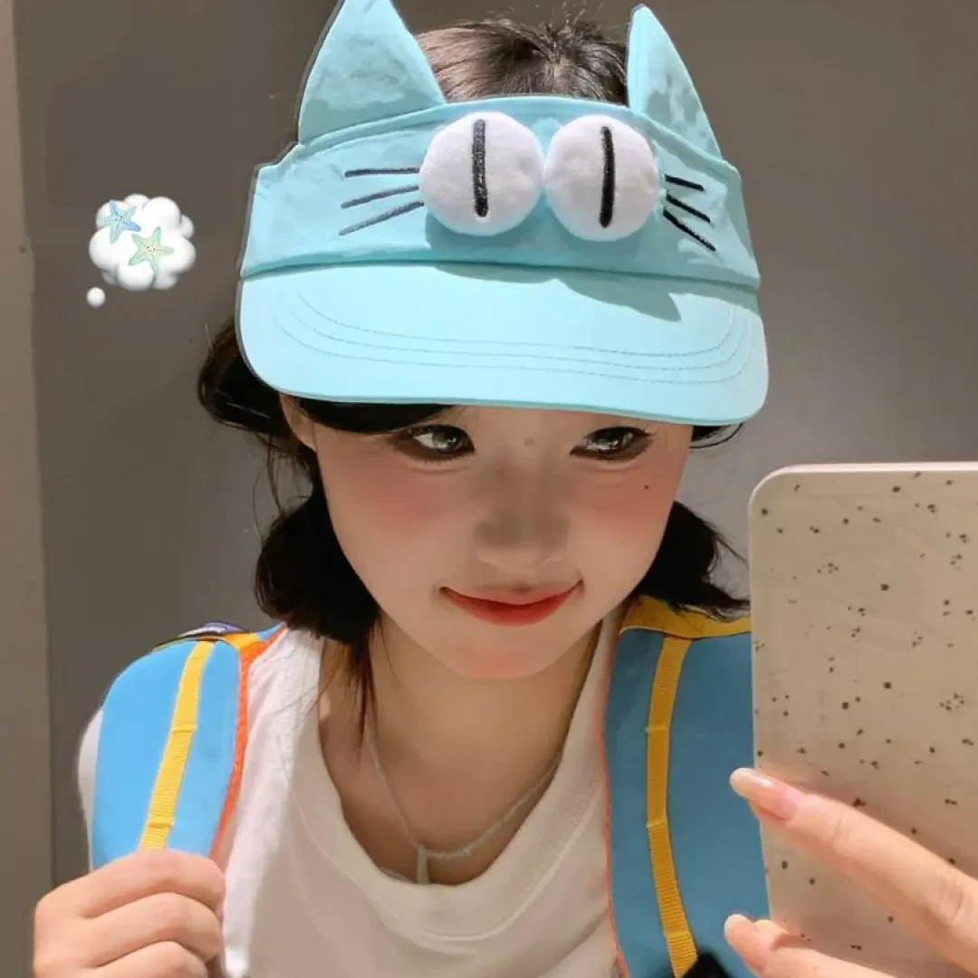 大眼仔空顶遮阳帽大头围卡通休闲百搭帽子夏季防晒遮阳光女潮流帽