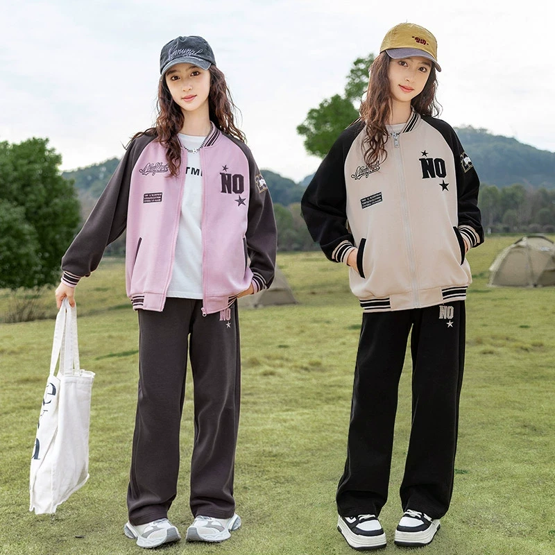 女童春季套装2025新款时髦儿童洋气女孩大童卫衣棒球服运动两件套