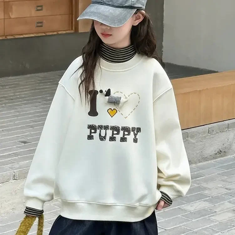 女童卫衣加绒加厚秋冬装2025新款中大童休闲打底衫冬季保暖上衣潮