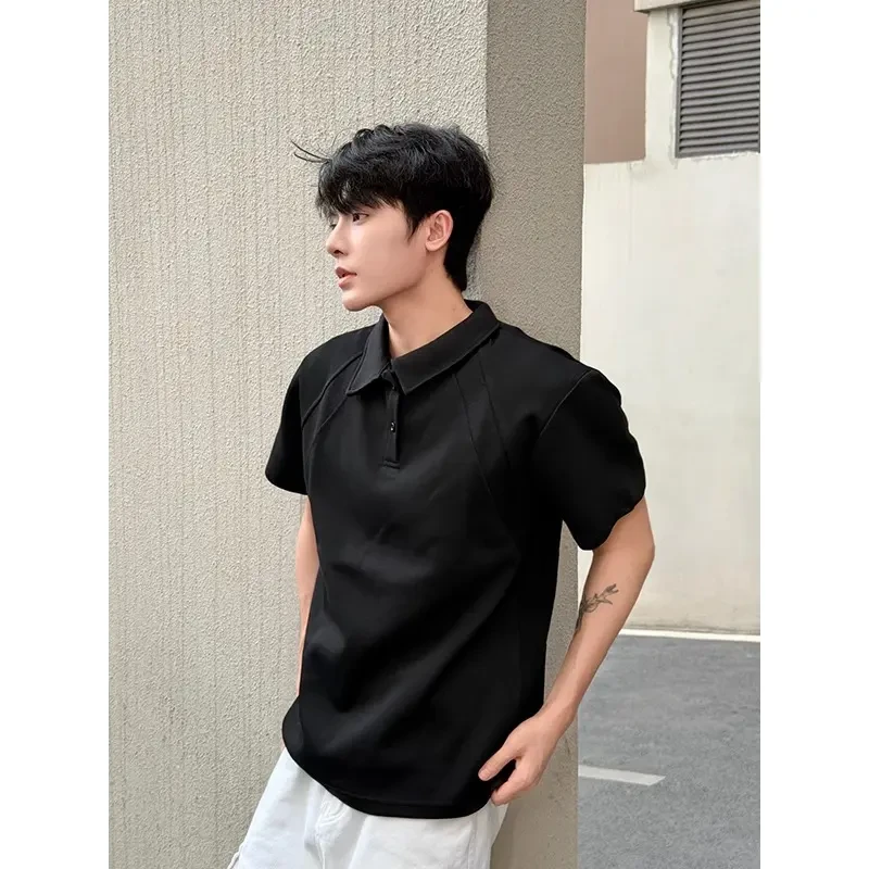 痞帅高级感正肩polo衫短袖男夏季美式cleanfit重磅插肩袖翻领T恤