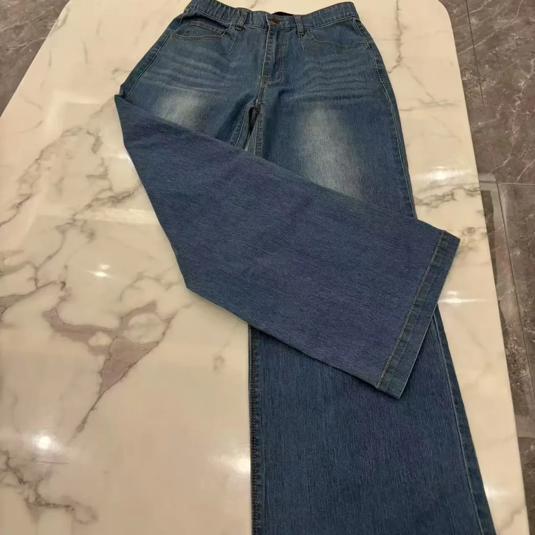 复古高腰直筒蓝色弹力显瘦九分牛仔裤，通码45-60公斤150--165可穿