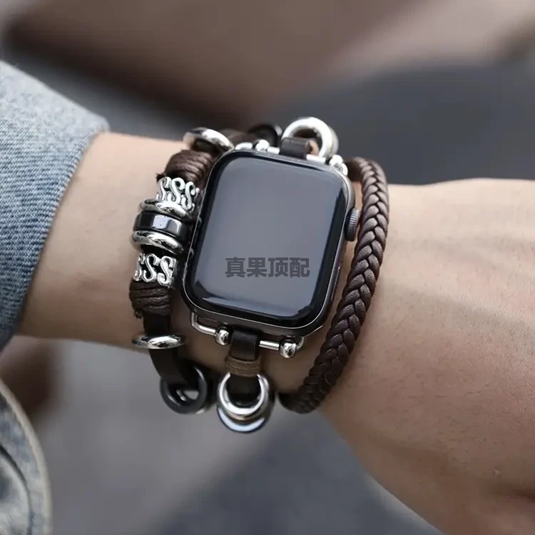适用苹果手表iwatchs11表带s10金属编织皮质applewatchs9男女透气