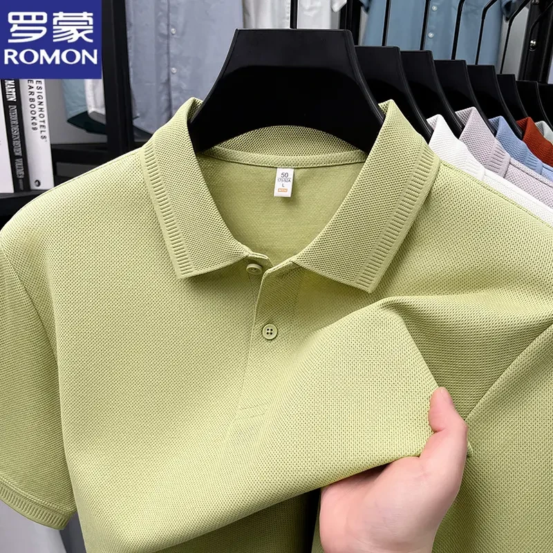 罗蒙夏季薄款男士黄色短袖T恤宽松透气凉爽百搭中青年翻领POLO衫