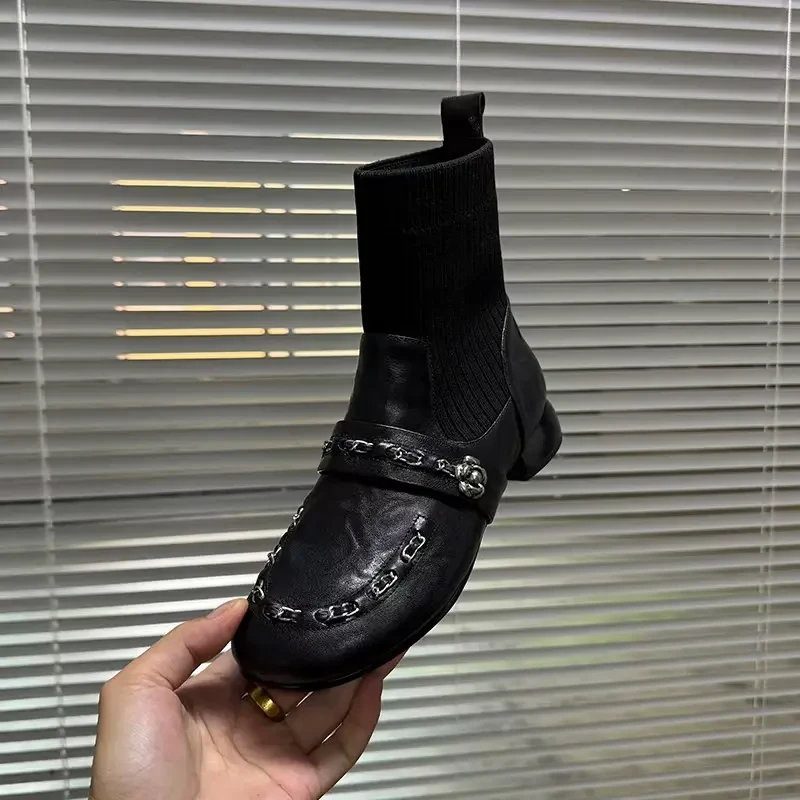 秋季女士气质短靴女款2025新款爆款靴子瘦瘦靴百搭针织弹力靴袜靴