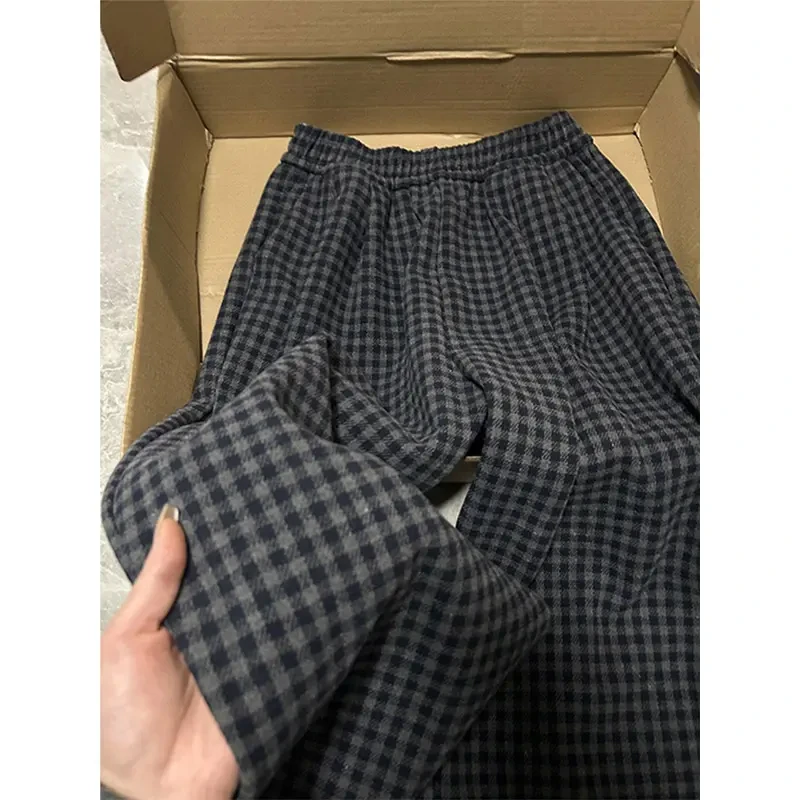 黑灰色老钱风格子裤子男春秋宽松bf慵懒风卫裤宽松休闲直筒阔腿裤