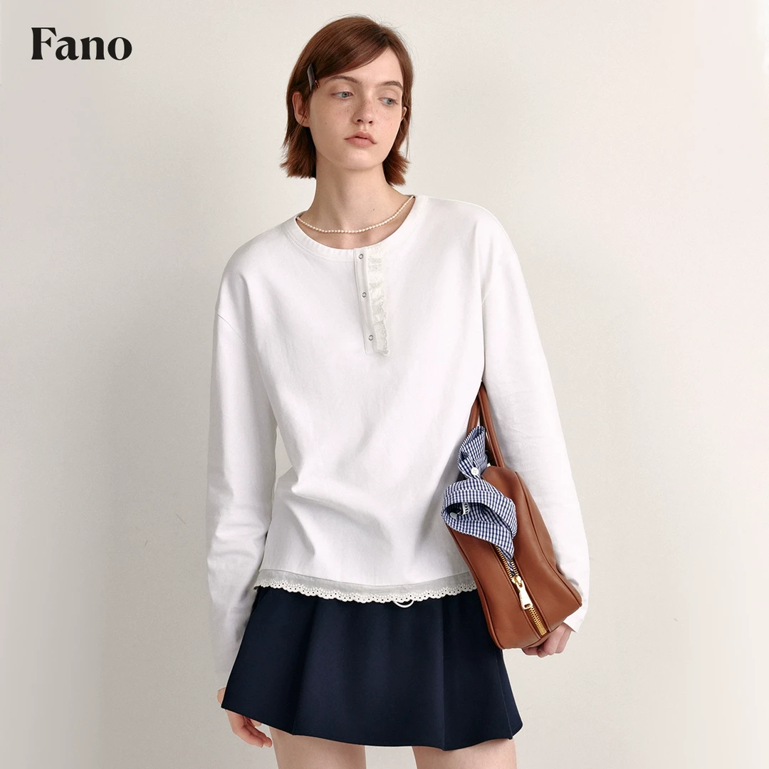 【直播】 “清新休闲”花边领拼接休闲长袖T恤FC25S116